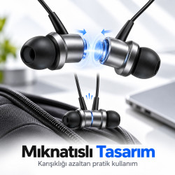 Woyax Mikrofonlu Kablolu Kulak İçi Type-C Kulaklık Silikonlu Mıknatıslı Güçlü Bass iPhone Android Telefon Tablet Laptop Uyumlu