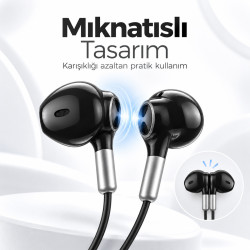 Woyax Mikrofonlu Kablolu Kulak İçi Type-C Kulaklık Mıknatıslı Güçlü Bass iPhone Android Telefon Tablet Laptop Uyumlu