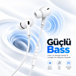 Woyax Mikrofonlu Kablolu Lightning Kulak İçi Kulaklık Silikonlu Güçlü Bass iPhone iPad Uyumlu