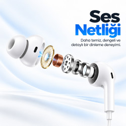 Woyax Mikrofonlu Kablolu Lightning Kulak İçi Kulaklık Silikonlu Güçlü Bass iPhone iPad Uyumlu