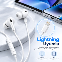 Woyax Mikrofonlu Kablolu Lightning Kulak İçi Kulaklık Silikonlu Güçlü Bass iPhone iPad Uyumlu