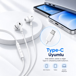 Woyax Mikrofonlu Kablolu Type-C Kulak İçi Kulaklık Silikonlu Güçlü Bass iPhone Android Telefon Tablet Laptop Uyumlu