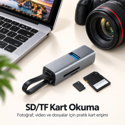 Woyax 5 in 1 Type-C USB Hub Çoklayıcı Dönüştürücü Converter USB 3.0 2x USB 2.0 SD MicroSD TF Kart Okuyucu
