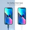 Woyax by Deji Dijital Göstergeli 1.2M PD 20W Type-C to Lightning Örgülü Hızlı Şarj ve Data Kablosu – Siyah