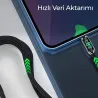 Woyax by Deji Dijital Göstergeli 1.2M PD 100W Type-C to Type-C Örgülü Hızlı Şarj ve Data Kablosu – Siyah