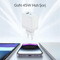 Woyax by Deji Dizüstü Bilgisayar için 45W PD Type-C Çoklu Süper Hızlı Şarj Aleti PD ve USB Çıkış 1.2M 60W-2A Type-C Şarj Kablolu