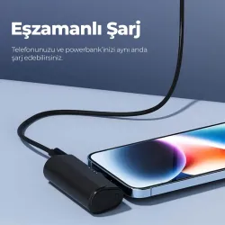 iPhone Lightning Soketli Mini Powerbank 5000mAh Type-C Dahili Kablolu Taşınabilir Şarj Cihazı Siyah