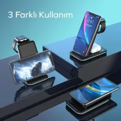OUTLET Woyax by Deji iPhone-Watch-Airpods ve Magsafe Uyumlu Katlanabilir 15W Hızlı Wireless Kablosuz Şarj Standı