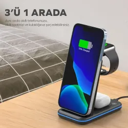 OUTLET Woyax by Deji iPhone-Watch-Airpods ve Magsafe Uyumlu Katlanabilir 15W Hızlı Wireless Kablosuz Şarj Standı