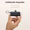 OUTLET Type-C Soketli Mini Powerbank 5000mAh 2 Type-C Port Dahili Kablolu Taşınabilir Şarj Cihazı Siyah