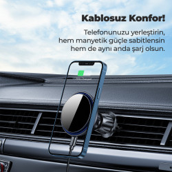 Woyax MagSafe Mıknatıslı Kablosuz Soğutmalı Şarjlı ProMag Araç İçi Telefon Tutucu Araba Telefon Tutacağı iPhone/Android
