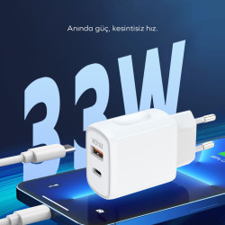 Woyax Hızlı Şarj Aleti 33W Type-C Kablo Beyaz Android / iPhone / Tablet