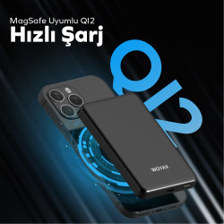 Woyax Magsafe Powerbank 5000 mAh QI2 Siyah Renk 20W Hızlı Taşınabilir Şarj Cihazı
