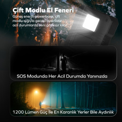 Woyax Güneş Enerjili Solar Powerbank 10000mah Led Işıklı Taşınabilir Batarya Şarj Cihazı Siyah
