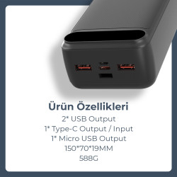 Woyax Powerbank 30000mah Hızlı 22.5w Taşınabilir Batarya Şarj Cihazı