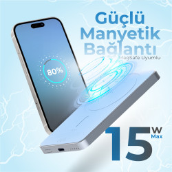 Woyax Magsafe Powerbank 5000 mAh Mavi Renk 20W Hızlı Taşınabilir Şarj Cihazı