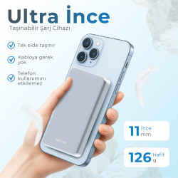 Woyax Magsafe Powerbank 5000 mAh Mavi Renk 20W Hızlı Taşınabilir Şarj Cihazı