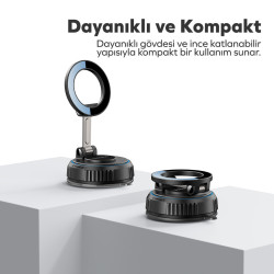 Woyax MagSafe Uyumlu 360° Mıknatıslı Ayarlanabilir Araç İçi Telefon Tutucu Kilitli Vakumlu Masa Dolap Cam