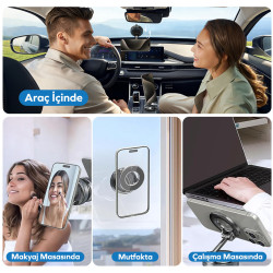 Woyax MagSafe Uyumlu 360° Mıknatıslı Ayarlanabilir Araç İçi Telefon Tutucu Kilitli Vakumlu Masa Dolap Cam