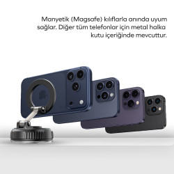 Woyax MagSafe Uyumlu 360° Mıknatıslı Ayarlanabilir Araç İçi Telefon Tutucu Kilitli Vakumlu Masa Dolap Cam