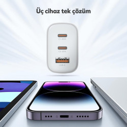 Woyax Hızlı Şarj Aleti 65W Type-C Kablo Beyaz Android / Tablet / iPhone / MacBook/ Laptop