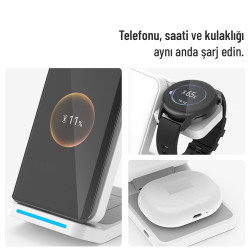 Woyax Wireless Kablosuz Şarj Standı Katlanabilir Huawei Watch iPhone Android Telefon Saat Kulaklık Uyumlu
