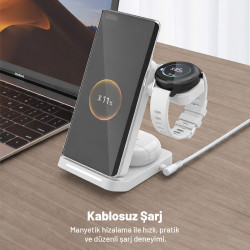 Woyax Wireless Kablosuz Şarj Standı Katlanabilir Huawei Watch iPhone Android Telefon Saat Kulaklık Uyumlu