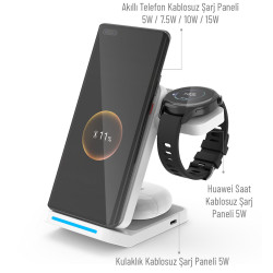 Woyax Wireless Kablosuz Şarj Standı Katlanabilir Huawei Watch iPhone Android Telefon Saat Kulaklık Uyumlu