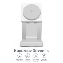 Woyax Wireless QI2 Kablosuz Şarj Standı Katlanabilir iPhone-iWatch-AirPods Uyumlu 15W Hızlı Telefon Kulaklık Saat