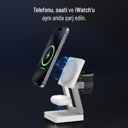 Woyax Wireless QI2 Kablosuz Şarj Standı Katlanabilir iPhone-iWatch-AirPods Uyumlu 15W Hızlı Telefon Kulaklık Saat