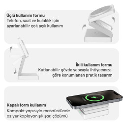 Woyax Wireless QI2 Kablosuz Şarj Standı Katlanabilir iPhone-iWatch-AirPods Uyumlu 15W Hızlı Telefon Kulaklık Saat