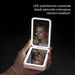 Woyax Ledli Makyaj Aynalı Powerbank 3000mAh Taşınabilir Şarj Cihazı Pembe iPhone Samsung Xiaomi