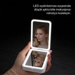 Woyax Ledli Makyaj Aynalı Powerbank 3000mAh Taşınabilir Şarj Cihazı Beyaz iPhone Samsung Xiaomi
