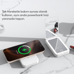 Woyax Ledli Makyaj Aynalı Powerbank 3000mAh Taşınabilir Şarj Cihazı Beyaz iPhone Samsung Xiaomi