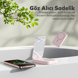 Woyax Ledli Makyaj Aynalı Powerbank 3000mAh Taşınabilir Şarj Cihazı Pembe iPhone Samsung Xiaomi