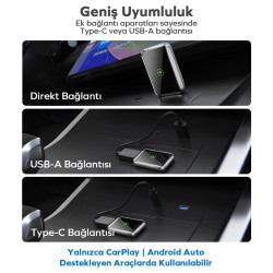 Woyax Kablosuz CarPlay Dönüştürücü Android Auto Adaptörü USB/Type-C 2’si 1 arada Dongle Apple CarPlay Kablosuz Bağlantı