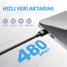 Woyax iPhone Şarj ve Data Kablosu Örgülü Lightning Siyah 1.2M