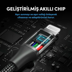 Woyax iPhone Şarj ve Data Kablosu Örgülü Lightning Siyah 1.2M