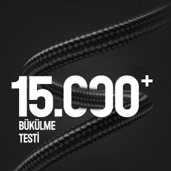 Woyax iPhone Şarj ve Data Kablosu Örgülü Lightning Siyah 1.2M