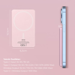 Woyax By Deji Magsafe Powerbank 5000 Mah 20w Hızlı Taşınabilir Batarya iPhone 12 13 14 15 16 17 Pro Max Mini - Pembe