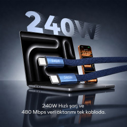 Woyax 240W Manyetik Type-C Şarj Kablosu Hızlı Şarj Kablosu 1.2m Örgülü PD Hızlı Şarj ve Data Kablosu