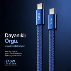 Woyax 240W Manyetik Type-C Şarj Kablosu Hızlı Şarj Kablosu 1.2m Örgülü PD Hızlı Şarj ve Data Kablosu