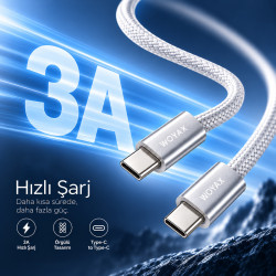 Woyax by Deji PD Type-C to Type-C 3A Şarj ve Data Kablosu Örgülü Siyah 1.2M – Beyaz